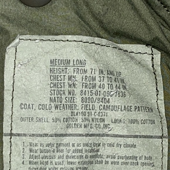 VTG 90s US Military Cold Weather Field Coat Medium Long Woodland USAF M-65 - Picture 7 of 11